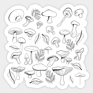 Black and white mushrooms Sticker